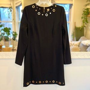 Michael Kors Black Long Sleeve Dress w/ Gold Metal Circle Designs and Hardware 8